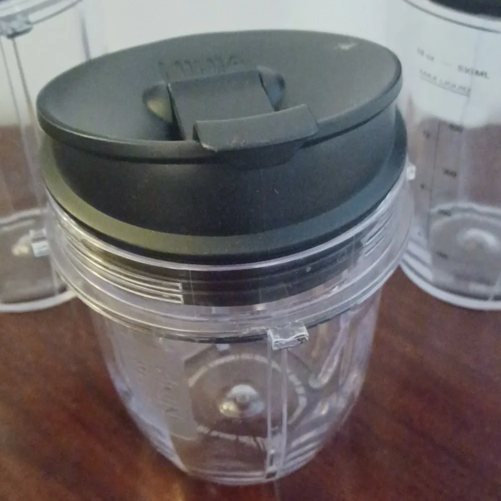 NUTRA NINJA Set of 3 Clear Plastic Blender/Shake Cups with Black Lids